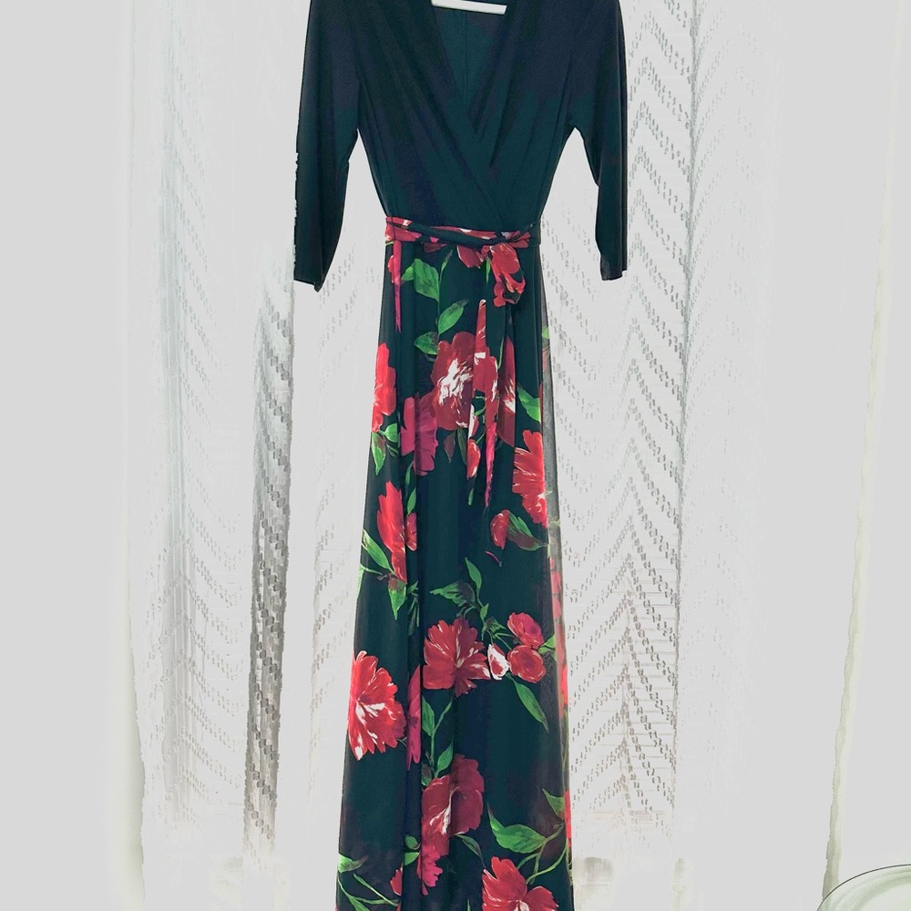 Floral Black and Red Maxi Dress